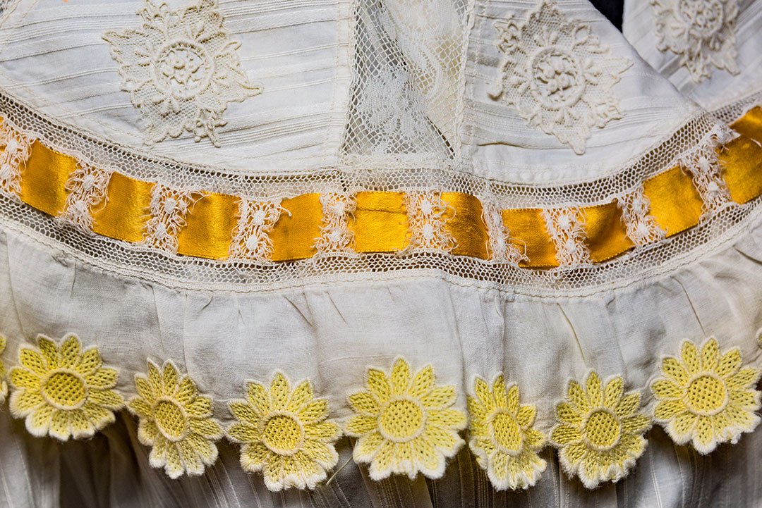 Měsíc textilu, detail zdobení dámského nočního kabátku 1908